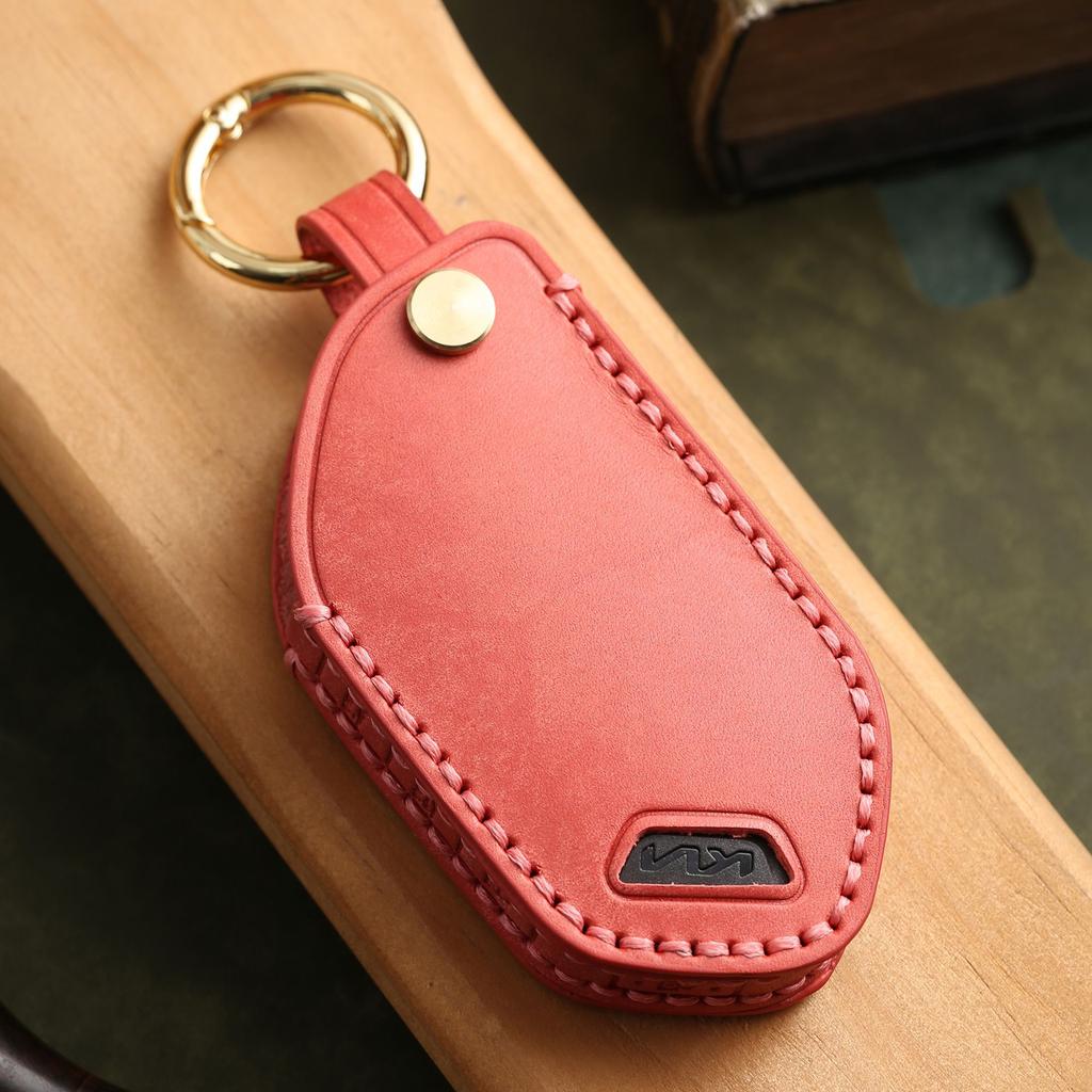Customized Leather Key Cover Is Suitable for Kia 2024 New KIA High-end Real Cowhide Key Bag Shell Ring.