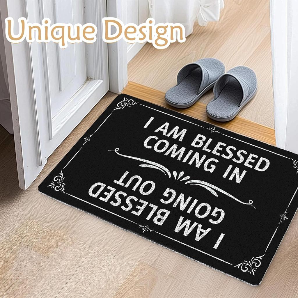 Funny Welcome Mats for Front Door, I Am Blessed Coming In and Going Out Door Mat, Humorous Doormat for Outdoor Indoor Entrance