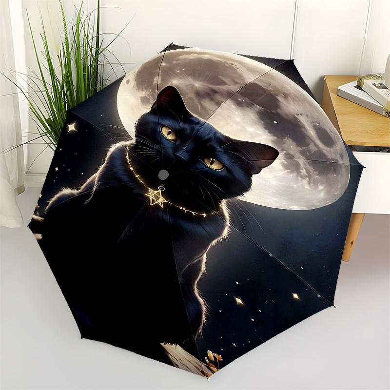 1 Stück Katze MondÖffnen/Schließen Regenschirm-Winddicht, Kompakter Reise Regenschirm, Stabiler 8-Rippen Schaft, Outdoor Zubehör1196