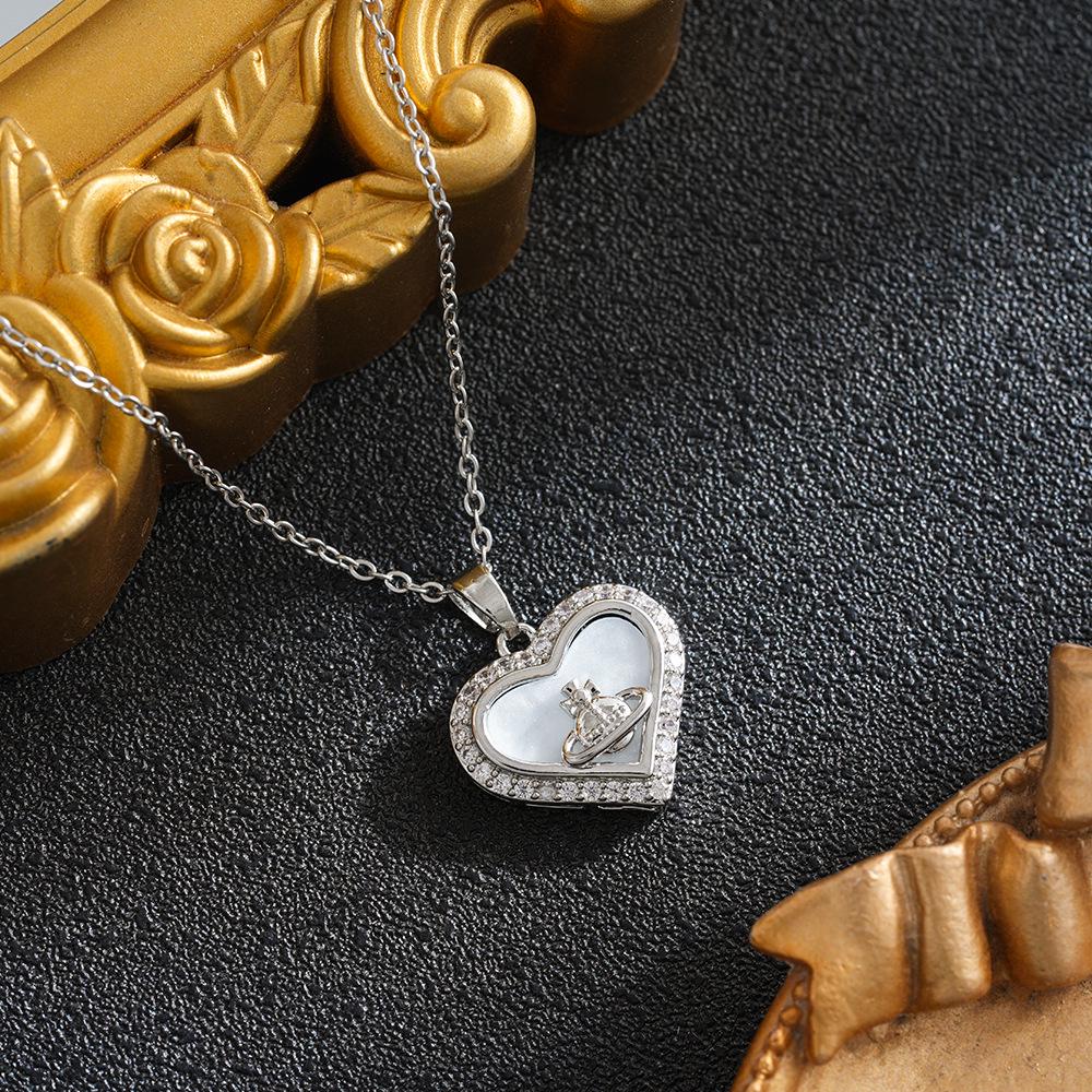 Heart-Shaped Titanium Steel Necklace with Mother-of-Pearl for Women