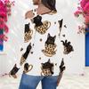 Women Plus Size Asymmetric Cutout Neck Cold Shoulder Long Sleeve Leopard Moth Print White Fitted Top