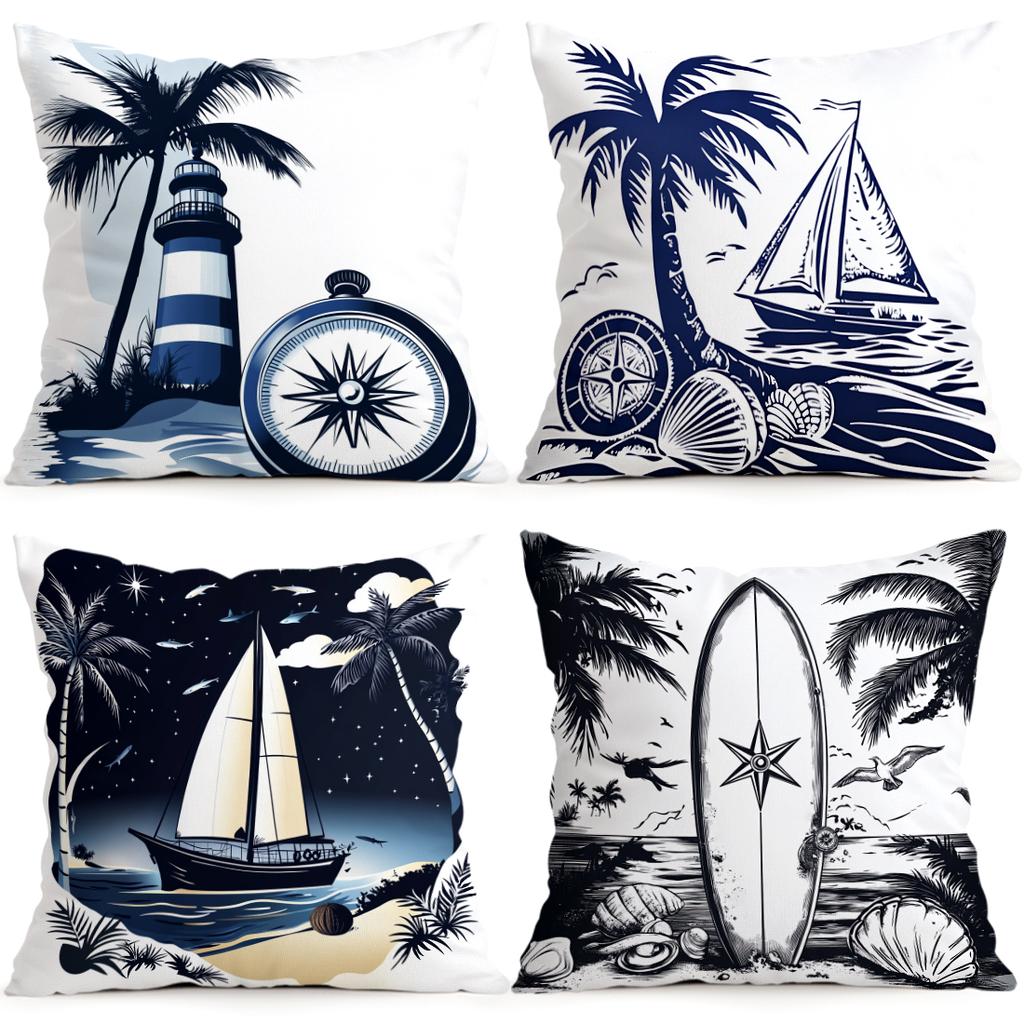 1/4pcs Summer Nautical Theme Cushions Pillowcase Polyester Cushion Cover Throw Pillow Pillowcover Home Car Sofa Decor