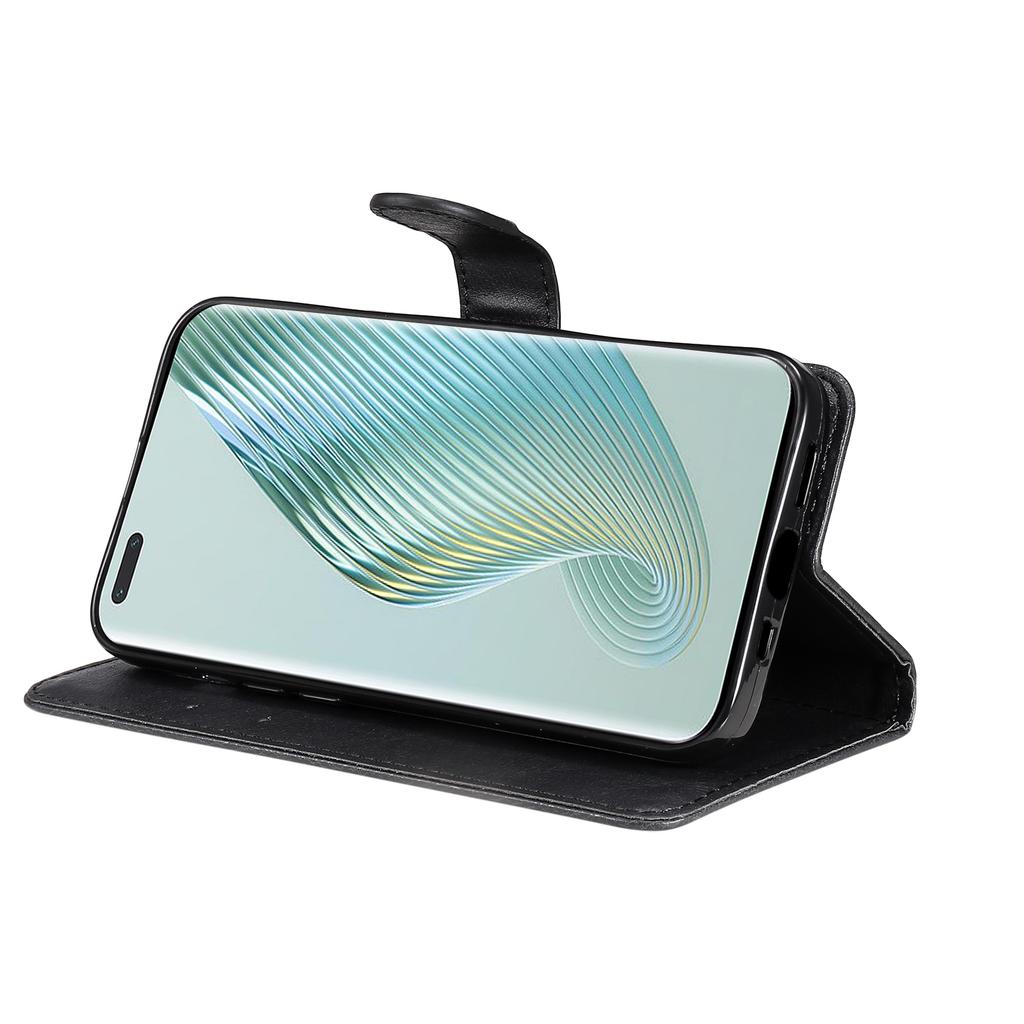 For Honor Magic5 Pro Case Solid Color Leather Mobile Cover Wallet Stand with Strap