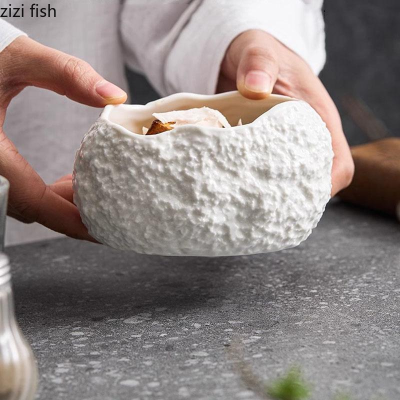 Irregular Rock Texture Ceramic Bowl Dessert Bowl Thick Soup Bowls Steamed Egg Bowls Molecular Cuisine Specialty Tableware