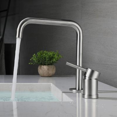 304 Stainless Steel Bathroom Widespread Sink Faucet Nickel/Black Deck Mounted Wash Hot and Cold Water Faucet Mixer Basin Tap