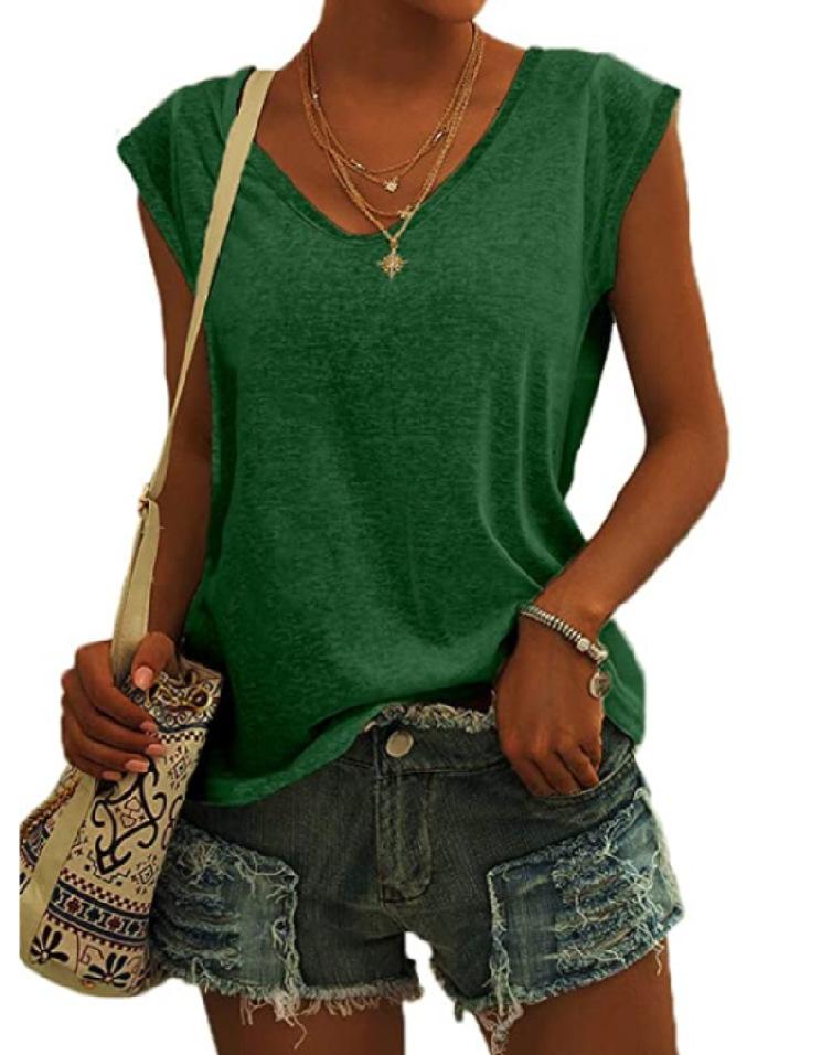 Damemote Ny Ensfarget Tank Top Sommer Bluser T-skjorte Uformell Loose Fit Basic skjorter Tank Tops