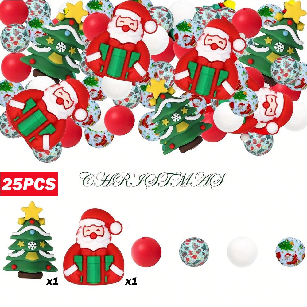 25/40PCS Christmas themed silicone bead set, perfect for DIY handmade crafts such as keychains, necklaces, bracelets, etc
