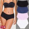 FINETOO 4Pcs/Set Ladies Mid Rise Underwear Cotton Ribbed Panties Floral Lace Edge Underpants Breathable Soft Women Briefs Multi‑color
