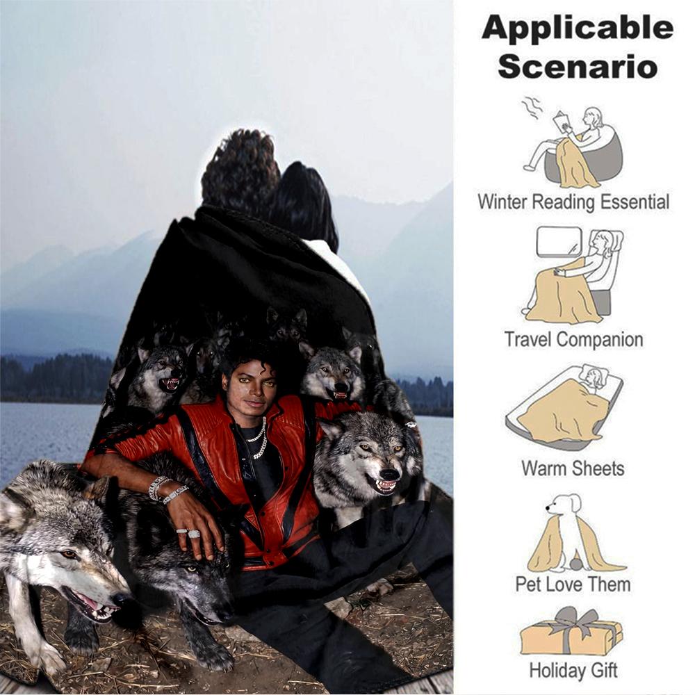 1Pc Michael Jackson Wolves Blanket Soft Throw Blanket For Home Bedroom Bed Sofa Travel Office Solid Christmas Blanket