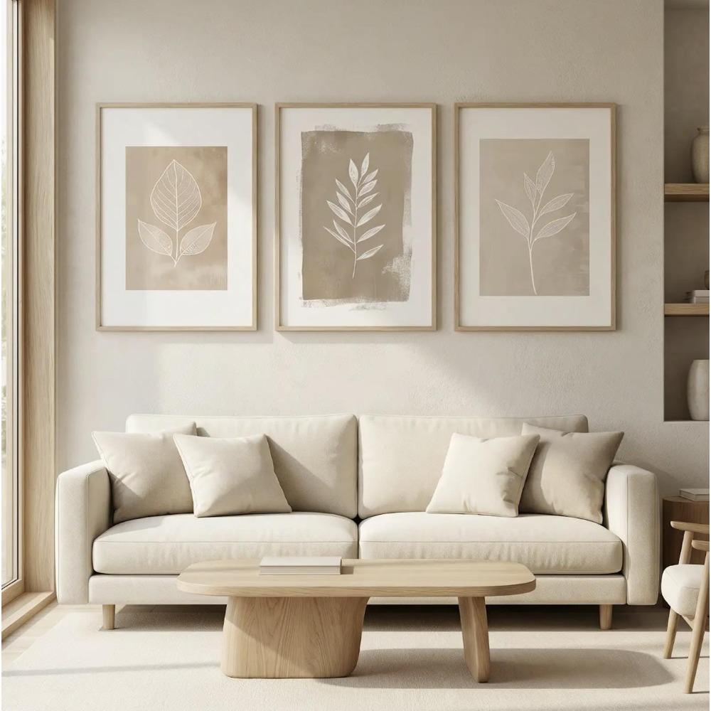 3pcs Frameless Neutral Bohemian Fern Prints,Minimalist Abstract Plant Canvas Decoration, Living Room Bedroom Wall Art Decoration