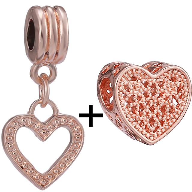 2pcs /Lot New Trend Crown Feather Zircon Hollow Leaves Beads Fit Original Brand Charms Silver Color Bracelets Women Diy Jewelry