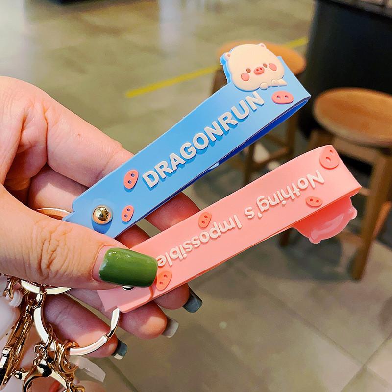 Adorable Cartoon Silicone Pig Keychain Lovely Bag Charm For Girls Car Decor
