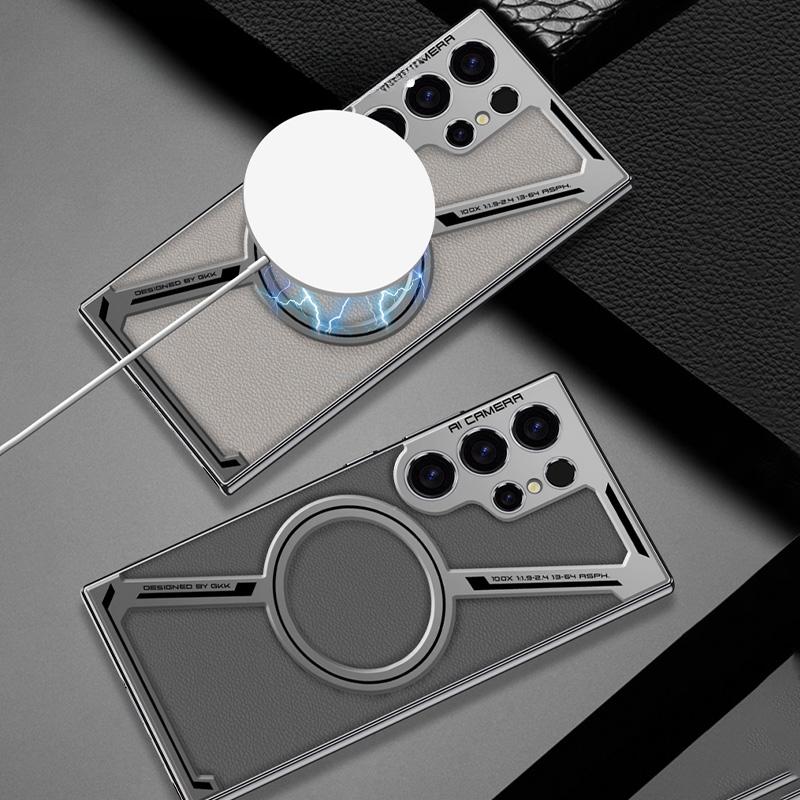 For Galaxy S24 S25 Ultra Electroplated Leather Phone Case for Samsung Galaxy S25 S24 S23 Ultra Magnetic Protective Back Cover
