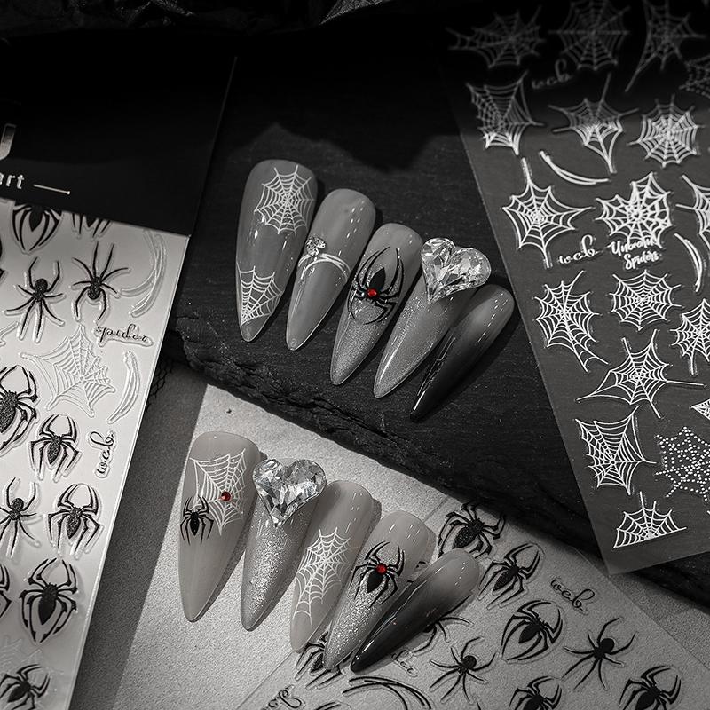 1 Sheet 3D Spider Self Adhesive Nail Art Stickers Spider Web Nail Art Decals For Manicure Decorations