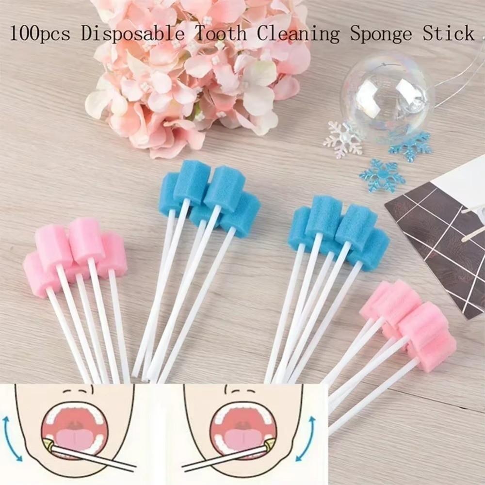 100PCS Portable Disposable Sponge Stick Sponge Head Teeth Cleaning Sponge  Tooth Cleaning