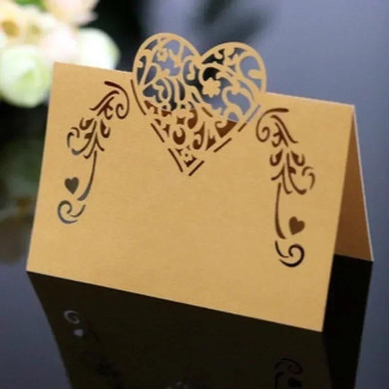 20/50PCS/Bag Pink/Purple Heart Shape Place Cards Wedding Name Cards for Party Table Decoration Wedding Decor Accessories