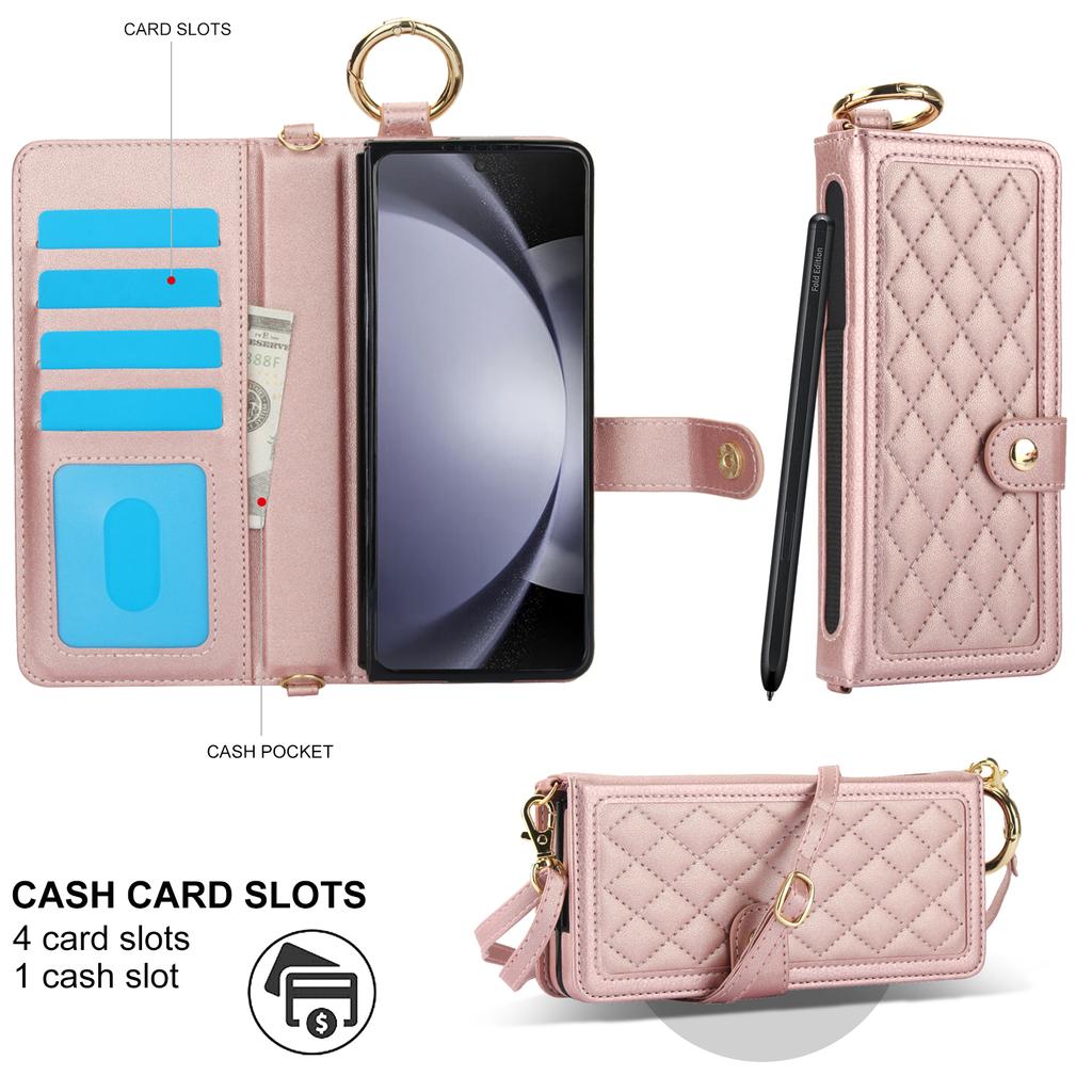 Crossbody Cards Solt Wallet Leather Ring Hold Case For Samsung Galaxy Z Fold 6 5 4 3 5G Wristband Strap S Pen Holder RFID Cover