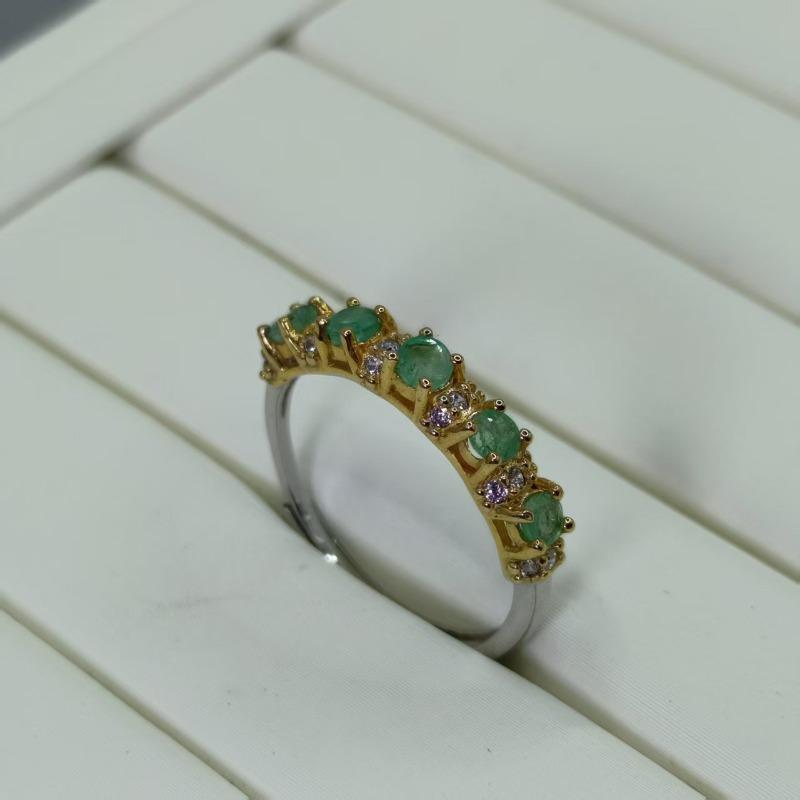 SACE GEMS 925 Sterling Silver 3MM Natual Emerald Rings for Women Engagement Cocktail Party  Jewelry