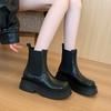 Herbst und Winter Britischer Stil Plateau Dicke Ferse Chelsea Boots Großer Schaftumfang Kurze Stiefel Martin Boots Dünn Erweitert Große Größe Damen