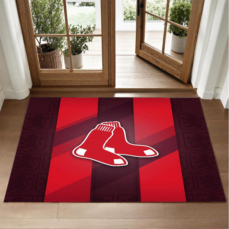 Boston Red Sox Design Crystal Velvet Rug Soft Decorative Mat for Bedroom Entrance