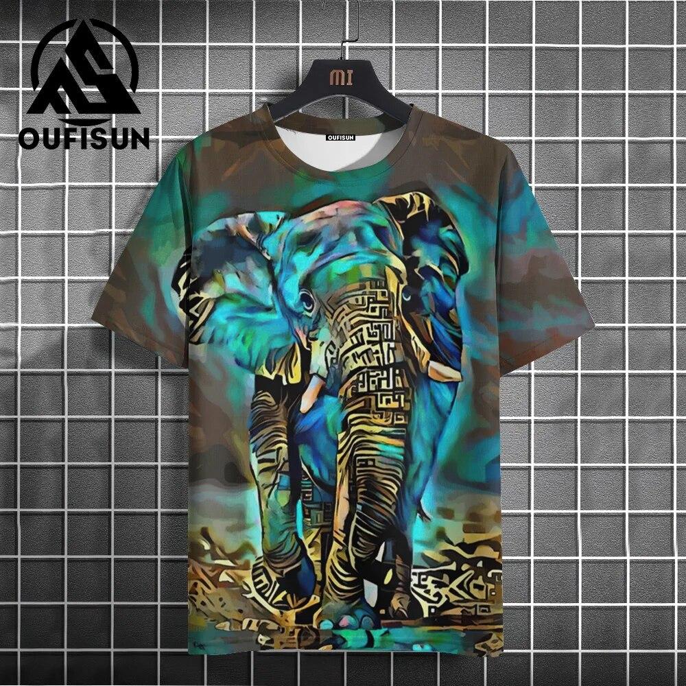 

Футболка с животными для мужчин, летние футболки с короткими рукавами и 3d принтом слона, пуловер большого размера с круглым вырезом, уличная модная повседневная одежда XL