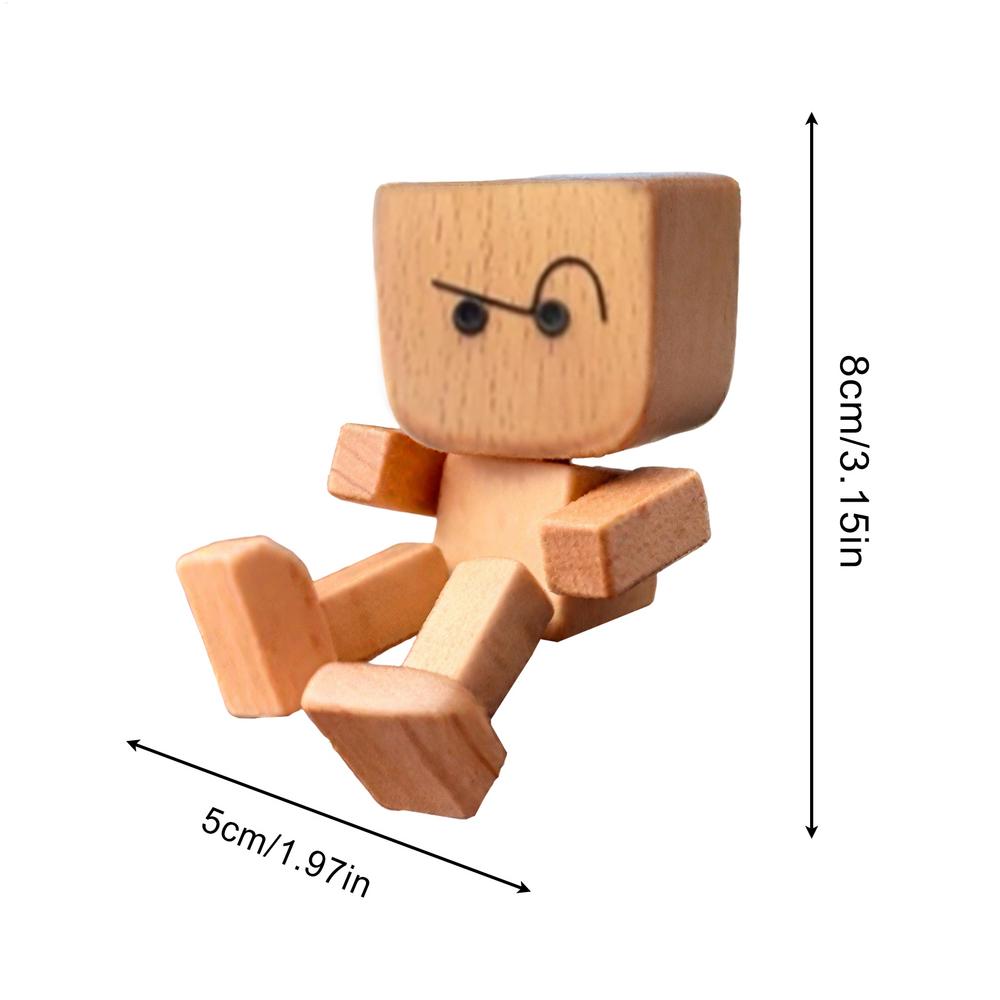 Shaking Wooden Man Figurine Handmade Shaking Doll Car Dashboard Decor Statue for Automotive Console Scooters Sedans Pickups