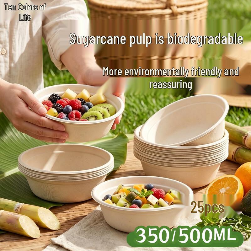 Food-Grade Disposable Sugarcane Pulp Bowls
