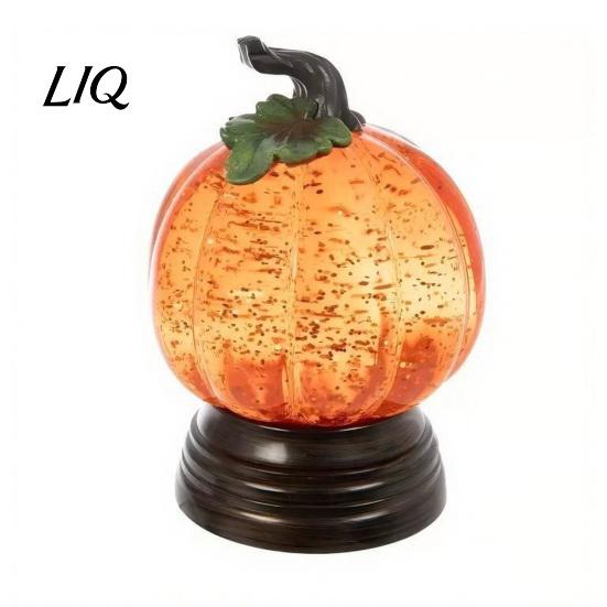 Warmweiße Nachtlichter Glitzerkürbis Schnee Tischlampe, Retro Bronzesockel Herbst Rustikal Herbstdekorationen Erntebeleuchtung, Dekoratives Ornament orange