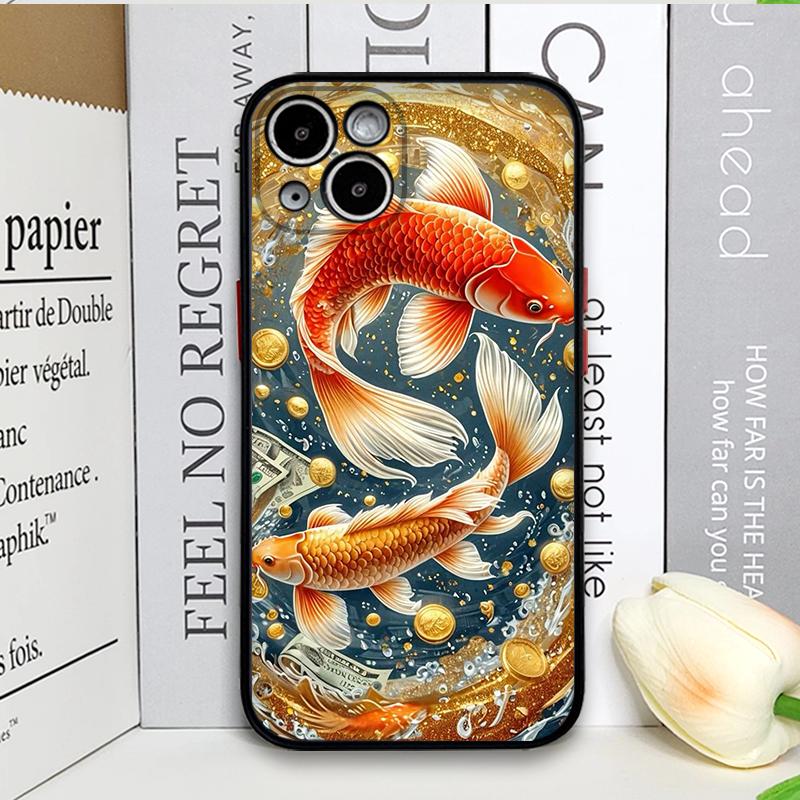 Luxuriöse goldene Koi-Fisch-Muster-Stoßfeste Handyhülle für iPhone 17 16 Pro Max 15 14 13 12 11 XS MAX X XR 7 8 Plus Rückabdeckung