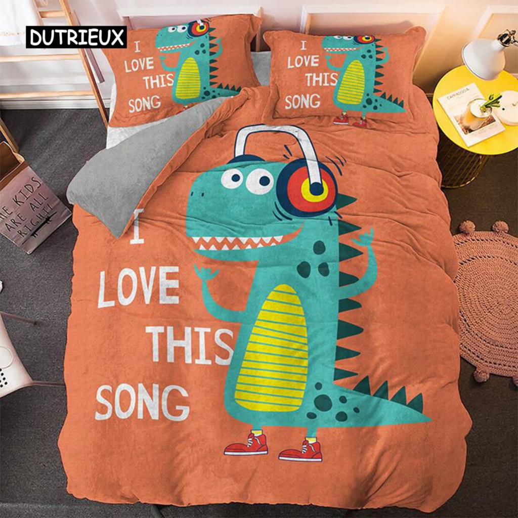 Cartoon Dinosaur Duvet Cover Set Dinosaur Theme Toddler Twin Bedding Set Microfiber Green Dinosaur Hello Bro King Quilt Cover