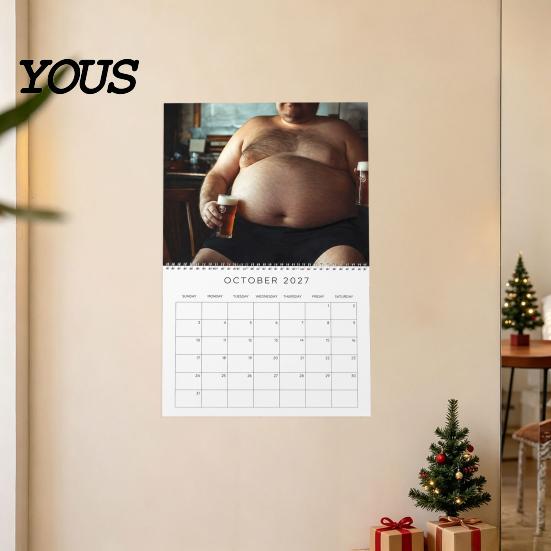 Office Gag Present for Colleagues 2027 Beer Bellies Wall Calendar, Funny Men Photo Monthly Planner with Coil Practical Date Tracker Binding
