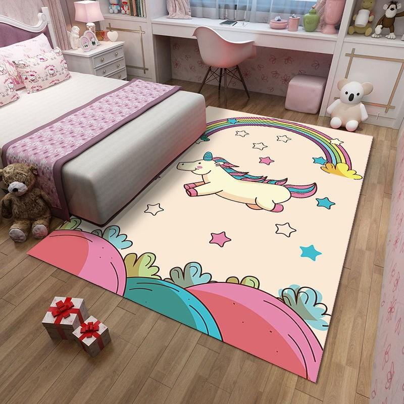 Pink Cartoon Unicorn Pattern Carpet Girl Bedroom Mat Home Decor Living Room Carpet Bathroom Kitchen Balcony Anti-slip Floor Mat