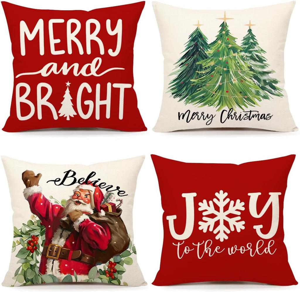 New Christmas Decoration Christmas Pillowcase 18 X 18 Inch Set of 4 Christmas Collection Cushion Pillowcases Custom Zipper Squar