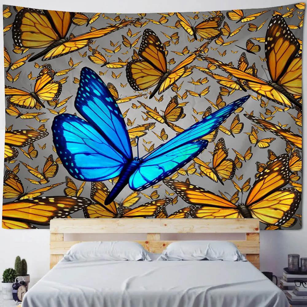 Flower Butterfly Printing Tapestry Dreamy Landscape Wall Hanging Cloth Mandala Hippie Home Decoration Bed Sheet Tablecloth