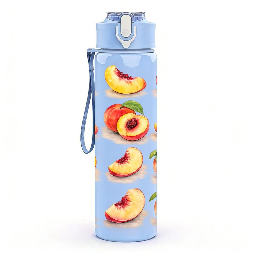 1PC Fresh Peach Sliced Fruit Art Print 750ml Color Plastic Sports Water Bottle Leakproof Flip Straw Lid Suitable for Sports Office Home Use