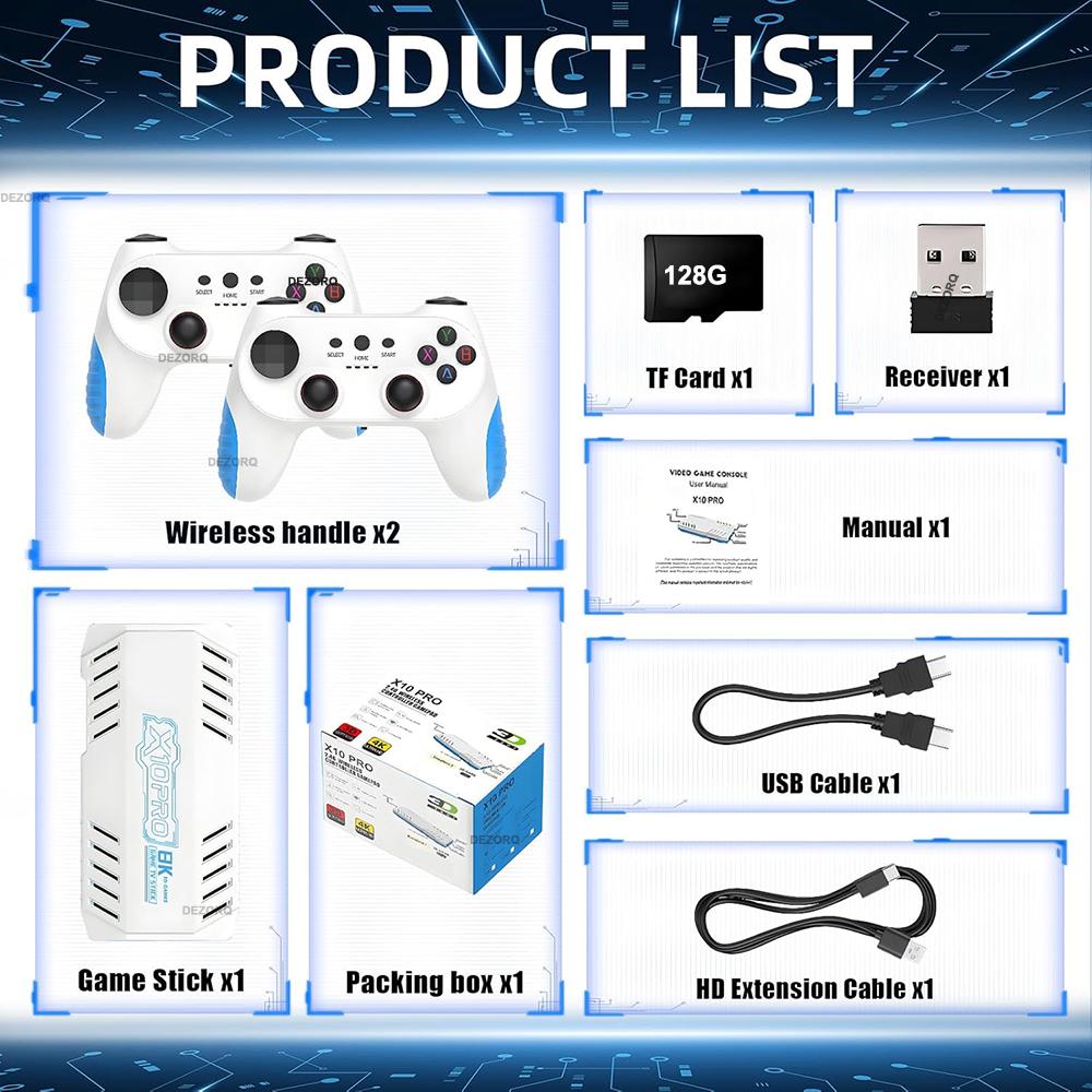 X10 Pro Retro Gaming Console 128G Game Stick Ingebouwd 50000 Retro Games 40+ Emulators S905X3 TV Videogame Console white