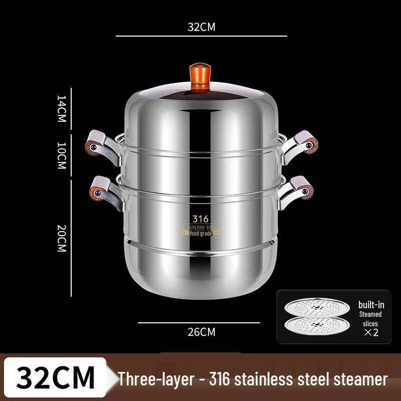 Wutuo 28CM 3-Layer 316L Stainless Steel Steamer Pot