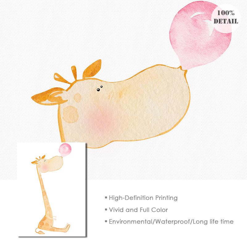 Pink Balloon Girl Giraffe Poster Animal Print Nursery Wall Art Canvas Painting Child Quotes Picture Nordic Kids Baby Room Decor