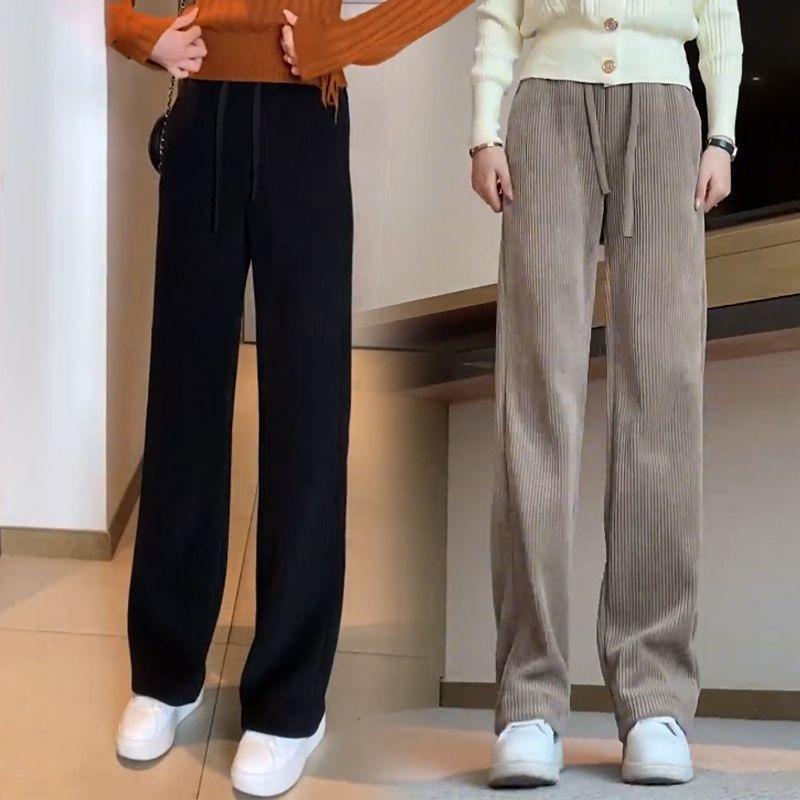 Wide-leg Women's Autumn and Winter Pants with Thickened Fleece and Drape, Narrow Straight-leg Pants, Casual Women's Pants