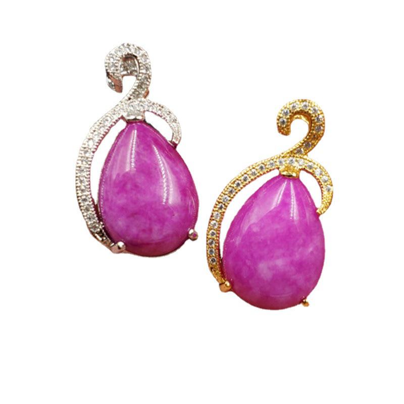Pink Jade Water Drop Pendant with Peach Blossom and Sugilite Necklace