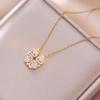 Women's Japanese Korean Folding Fashion Two-Wearing Four-Leaf Flower Heart-to-Heart Clavicle Necklace Zircon Copper Water-Wave