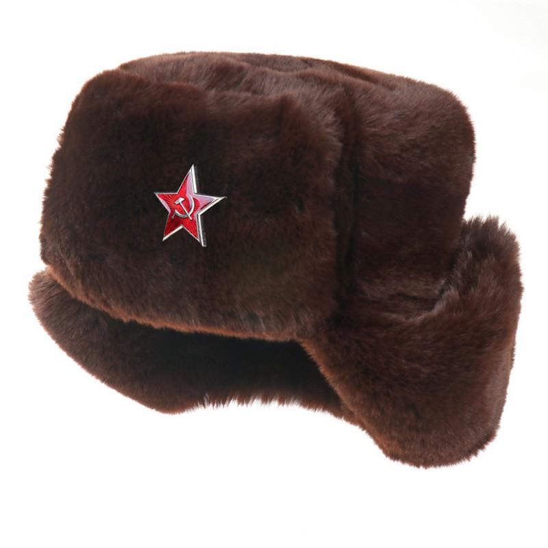 Winter Warm Fleece-Lined Soviet Style Military Hat With Embroidered Badge Men Women Outdoor Cold Weather Protection