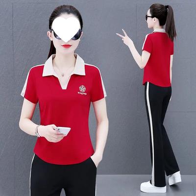 Casual Sportswear Suit, Women's Summer Clothing, Simple, Modern and Age-reducing Short-sleeved Sweatshirt, Straight Pants Two-piece Set
