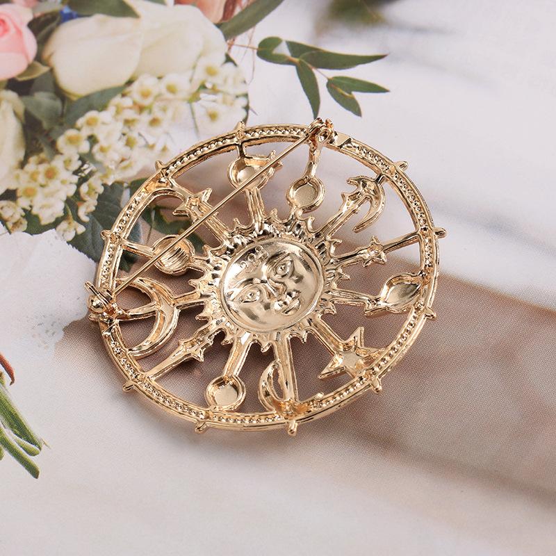 Sun God Sun Moon Stars Christmas Baroque Badge Brooch