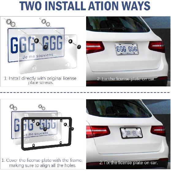 License Plate Covers, 2 Pack License Plate Protector And Frames Combo, Plastic Car Front/Rear License Plate Covers Ith Screws Caps, Universal Car