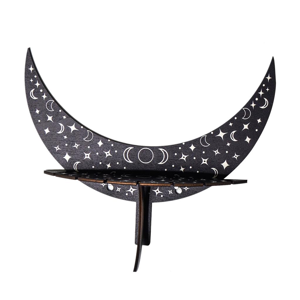 Moon Storage Shelf Wood Candlestick Support Holder Decor Ornament for Crystal Jewelry Collectible Organization