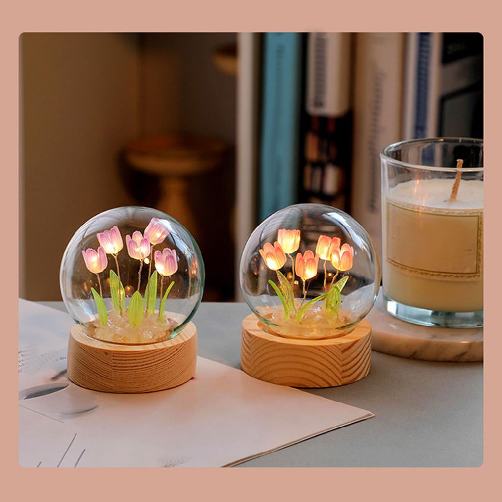 Flower Night Light Tulip Night Lamp Home Decoration Night Light Bedside Light for Office Bedroom Purple