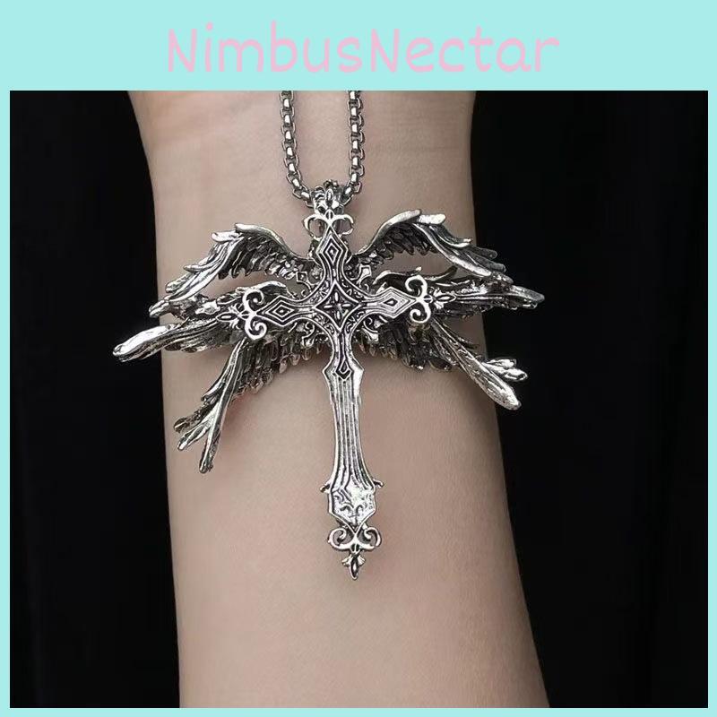 Wing Gorgeous Six Angel Cross Necklace Trendy Geometric Pendant With Durable Material Alloy