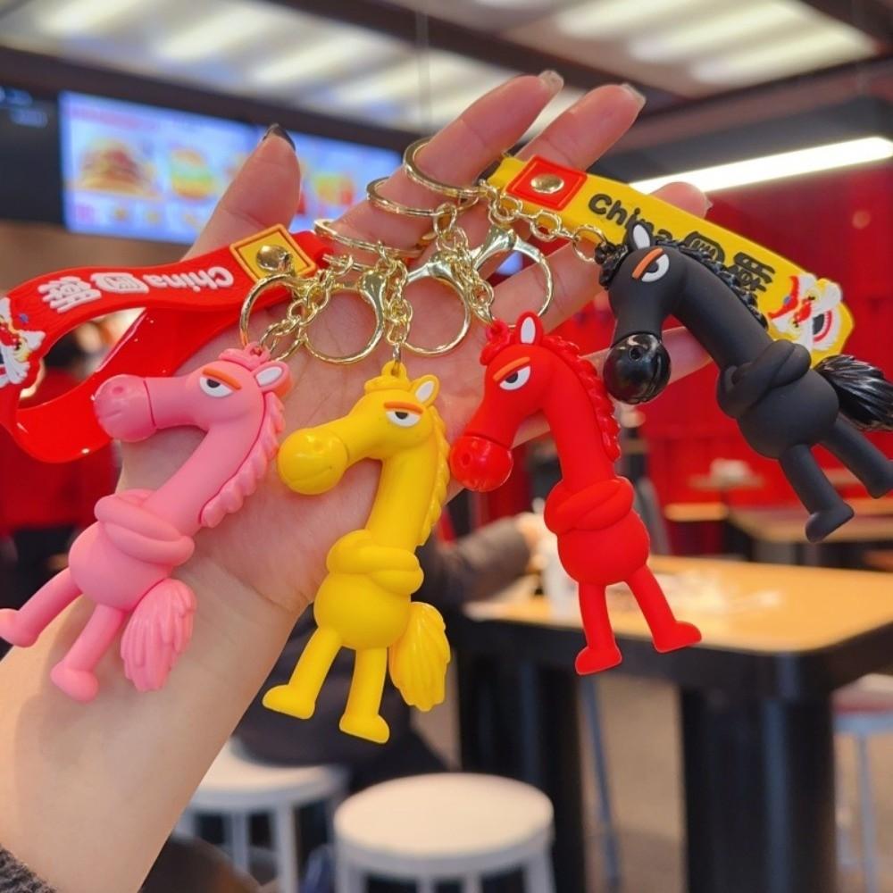 Cute Lucky Horse Keyring Traditional New Year Keyring Funny Animal Car Keychain  Bag Decoration