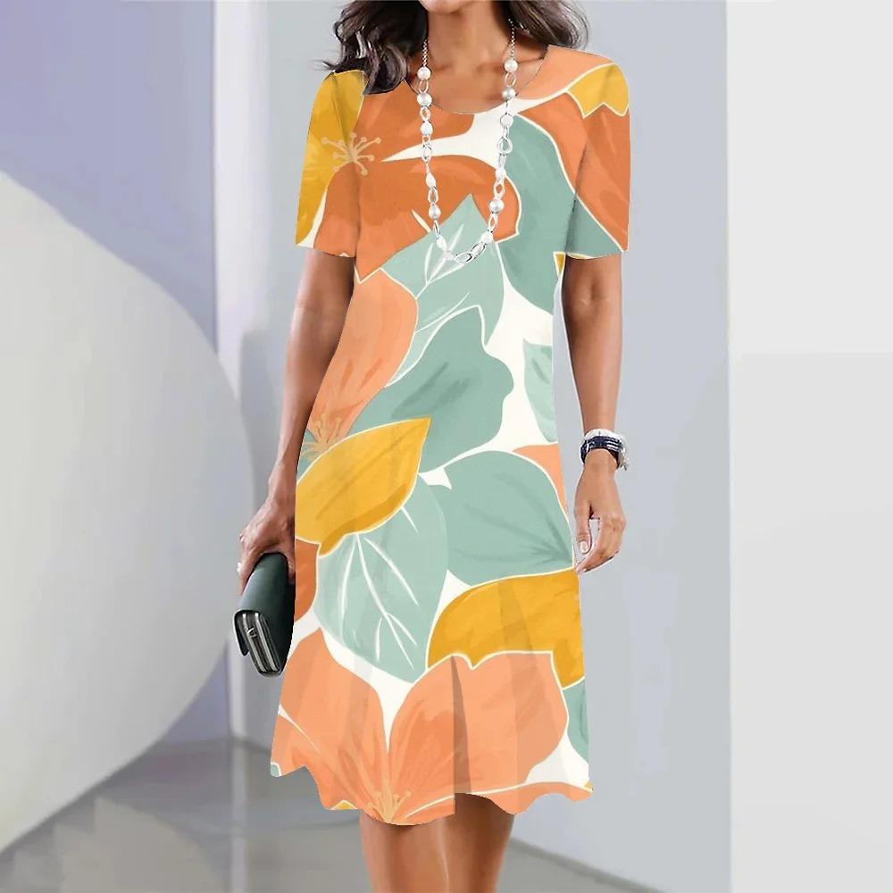 Letnia minimalistyczna sukienka damska z kwiatowym nadrukiem 2024 elegancka długa sukienka damska sukienka jednoczęściowa